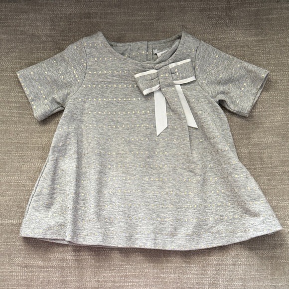 Tahari Baby Other - Girls' Gray Bow-Accent Short Sleeve Top